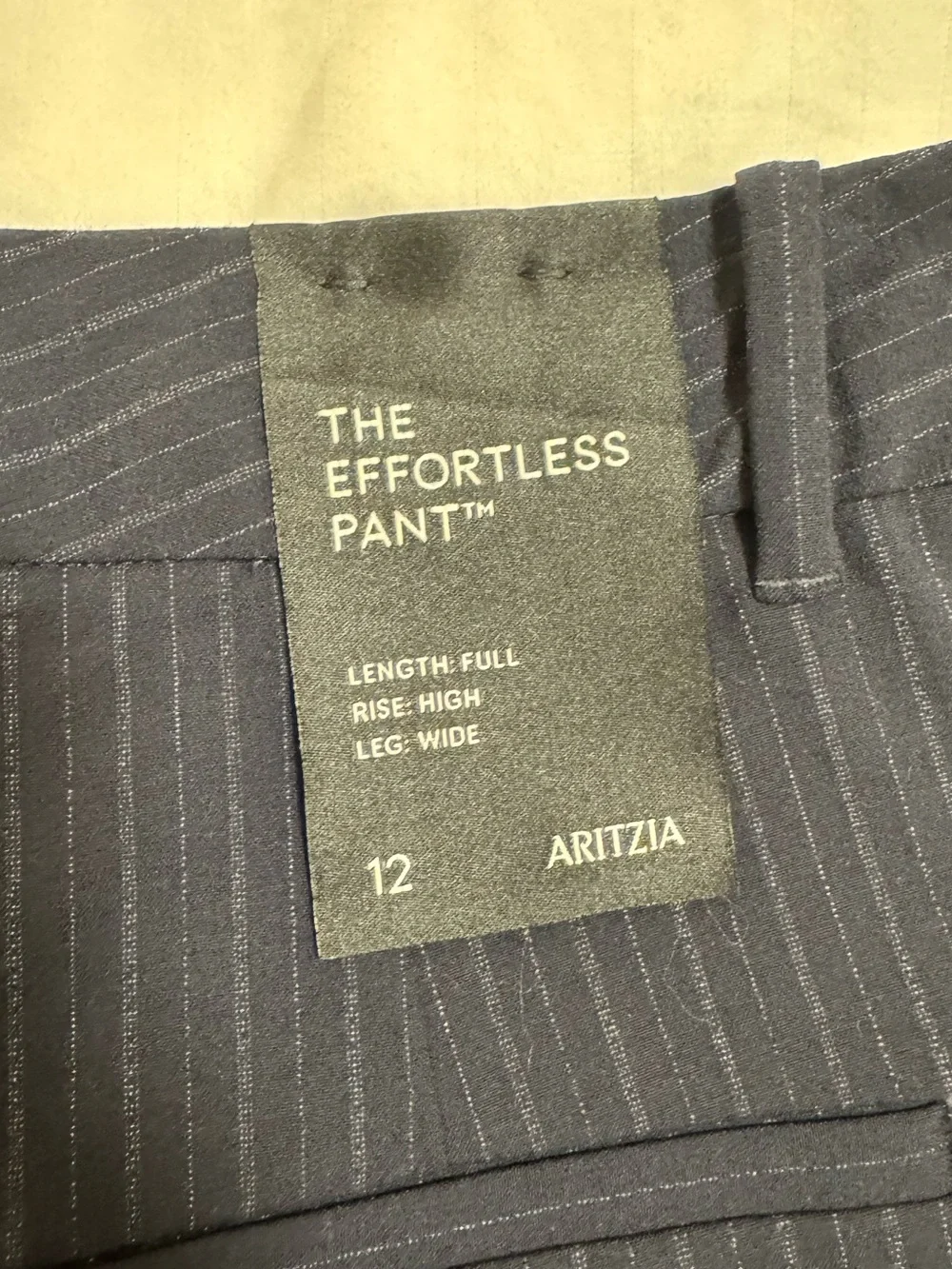 Aritzia The Effortless Pant in Black with Light Pinstripes